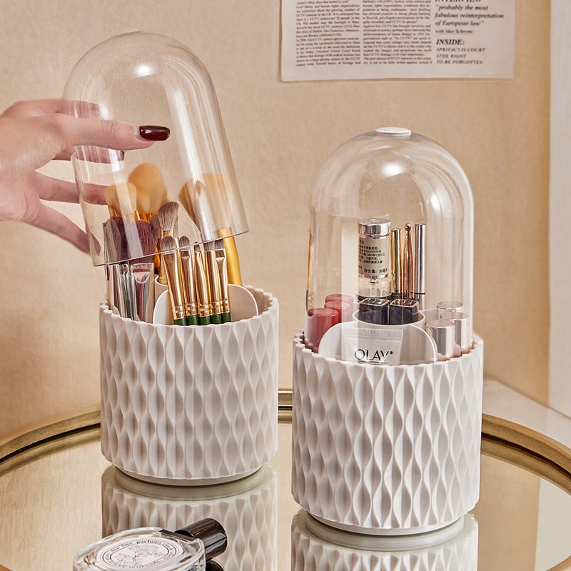 360 Rotating Large Capacity Transparent Makeup Brush Storage Pen Holder Acrylic Dust With Lid Desktop Cosmetic Storage Box